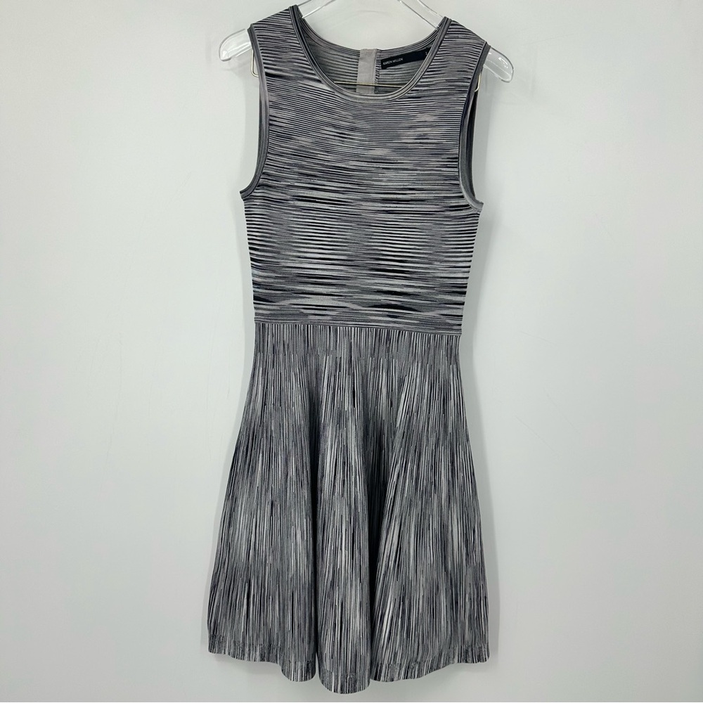 Karen Millen Black White Gray Stripes BodyCon Fit and Flare Sleeveless Dress